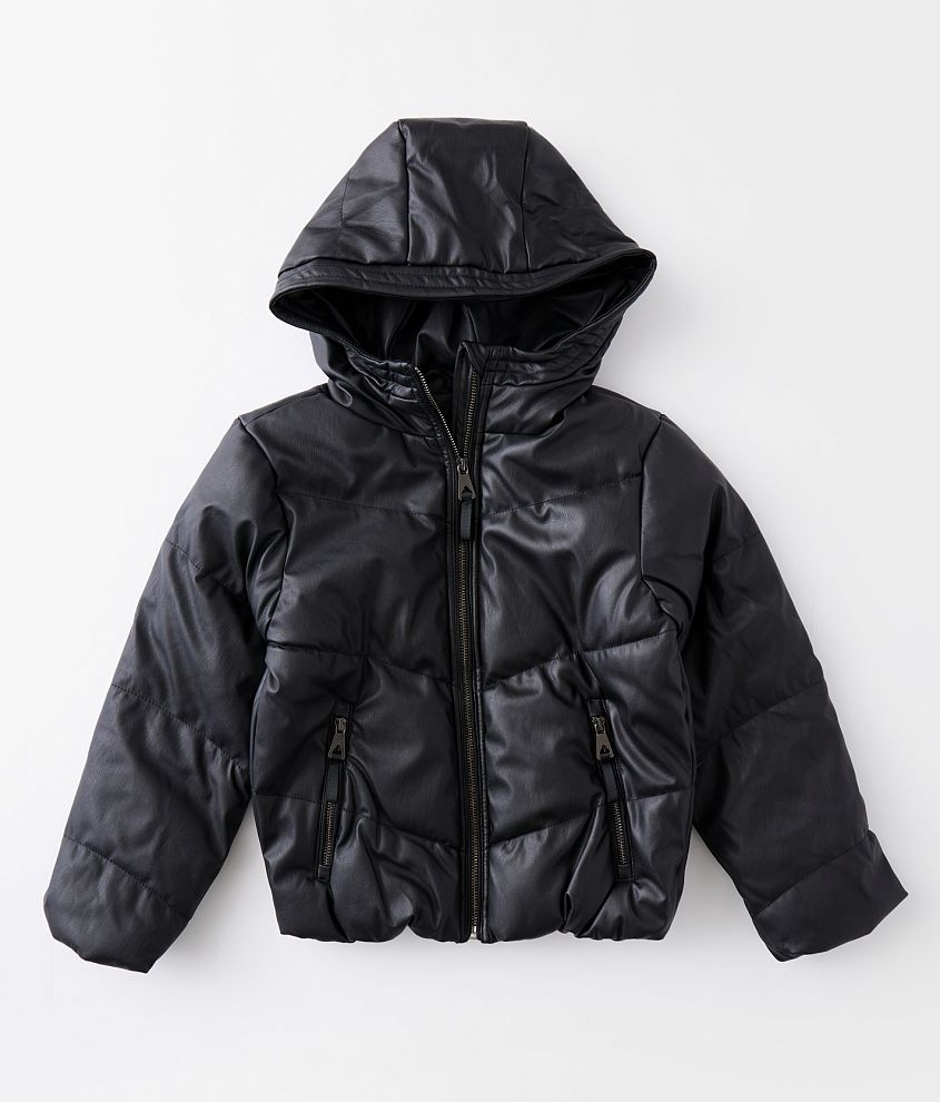 Girls black hooded puffer jacket new arrivals