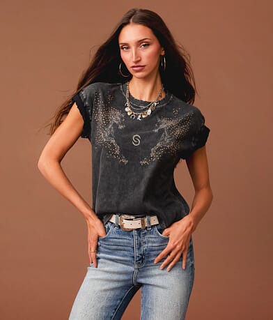 Sterling & Stitch Faded Horses T-Shirt front view