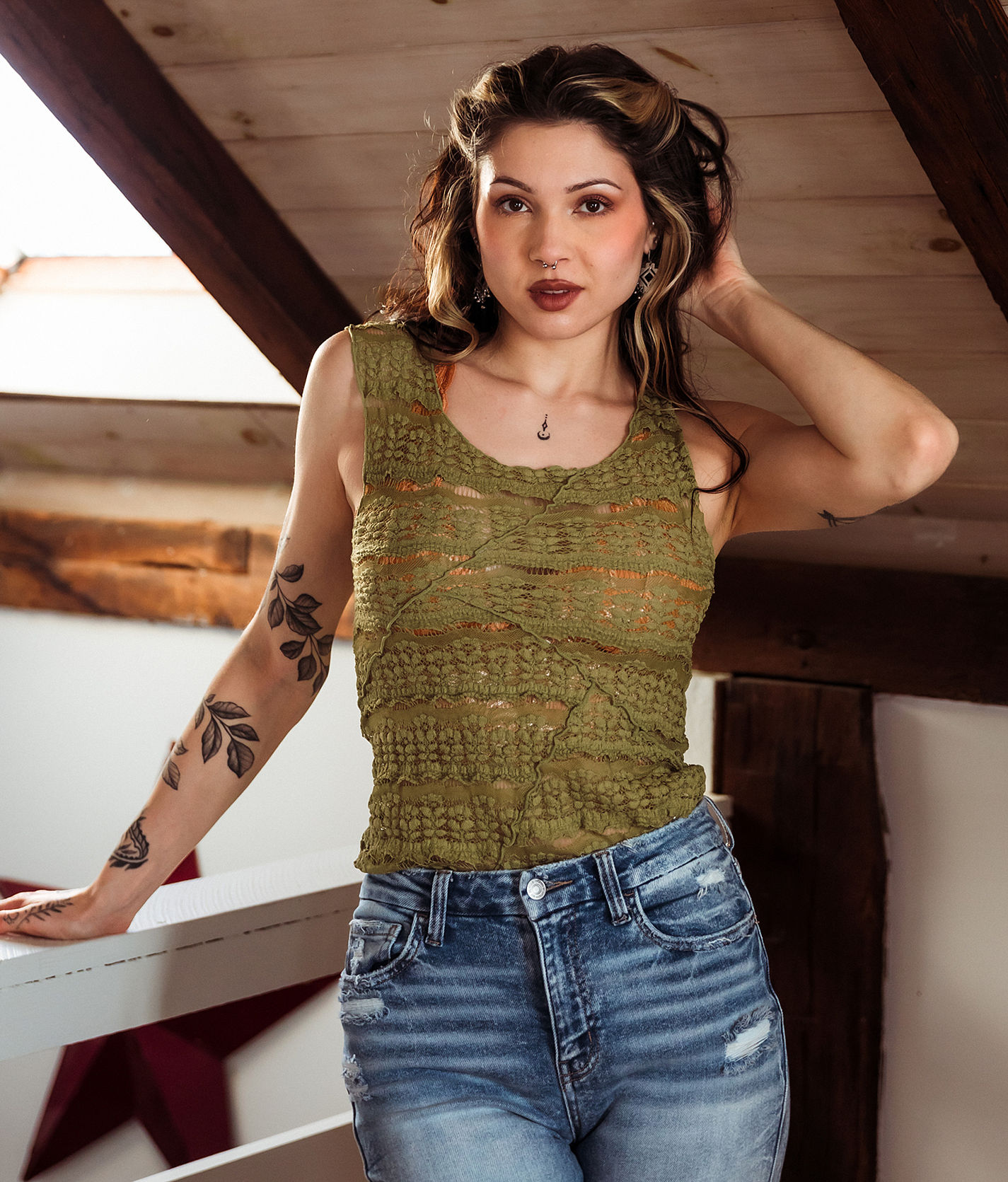 Gimmicks Textured Lace Tank Top - Women's Tank Tops in Green | Buckle