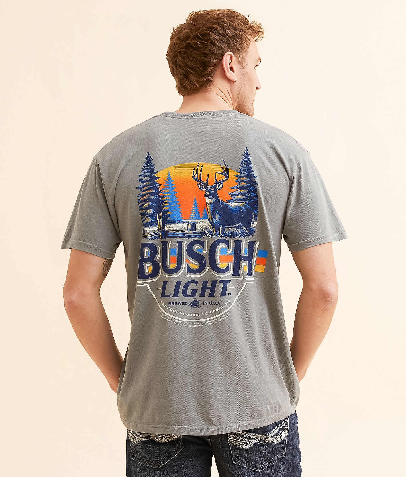 JEDCo Busch Light Buck T-Shirt - Men's Graphic T-Shirts in Grey