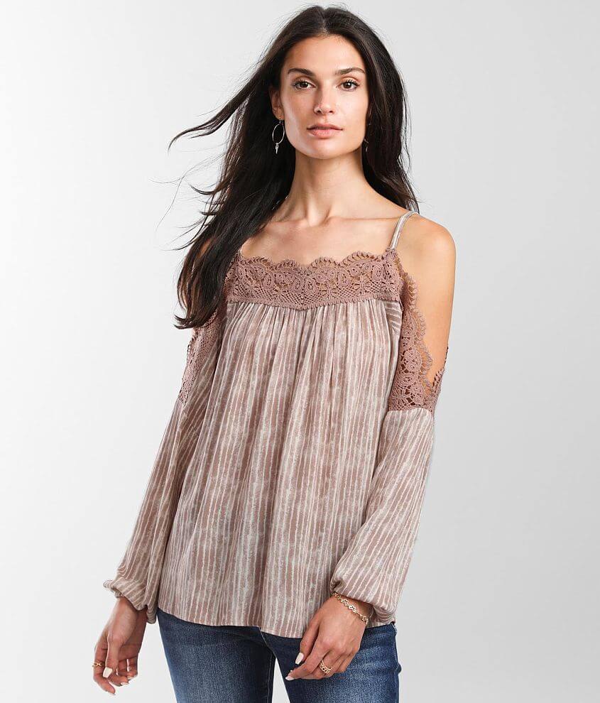 Daytrip Striped Cold Shoulder Top front view