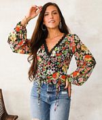 Willow & Root Floral Mesh Top - Women's Shirts & Blouses in Black