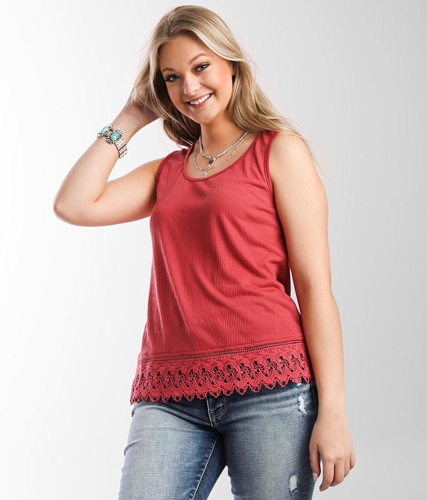 Daytrip Lace Trim Tank Top Women's Tank Tops in Holly Berry Buckle