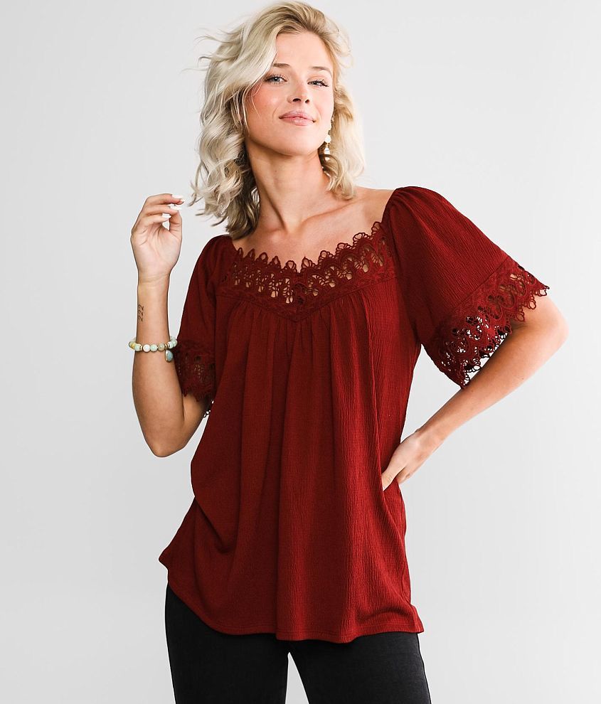 Daytrip Crinkle Lace Top front view