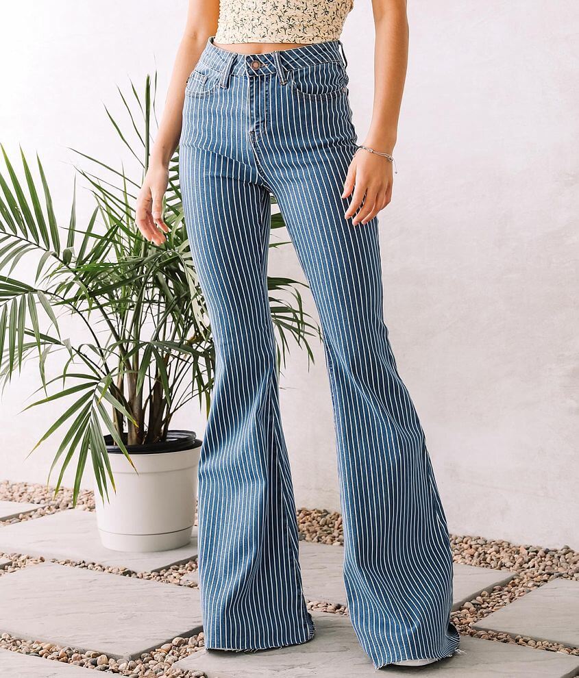 Blue Ultra High Rise Cut Flared Denim Pants Online Shopping