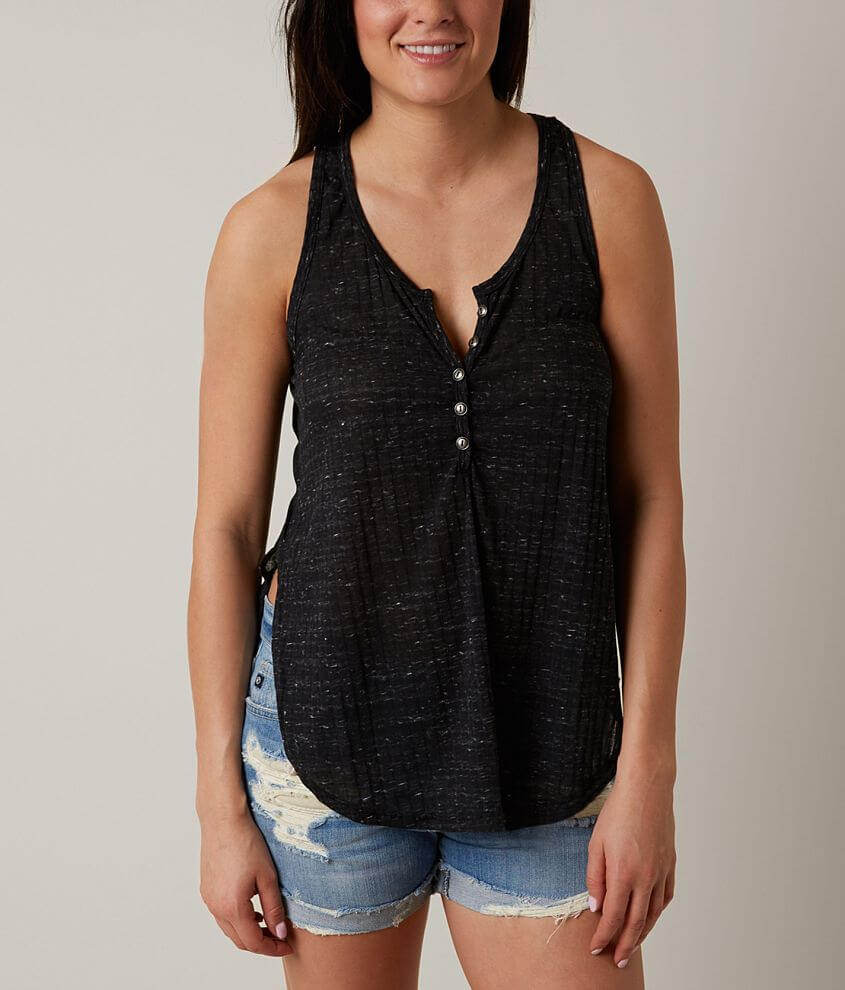 BKE Ribbed Henley Tank Top front view