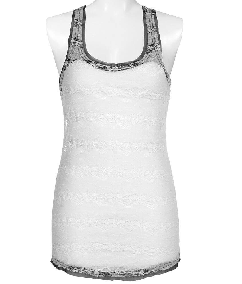 BKE Lace Tank Top Women's Tank Tops in White Black Buckle