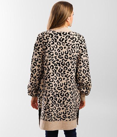 Daytrip Animal Print Cardigan Sweater back view