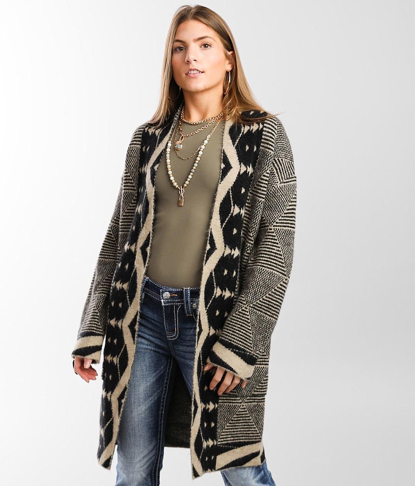 Geo Print Duster Cardigan Sweater