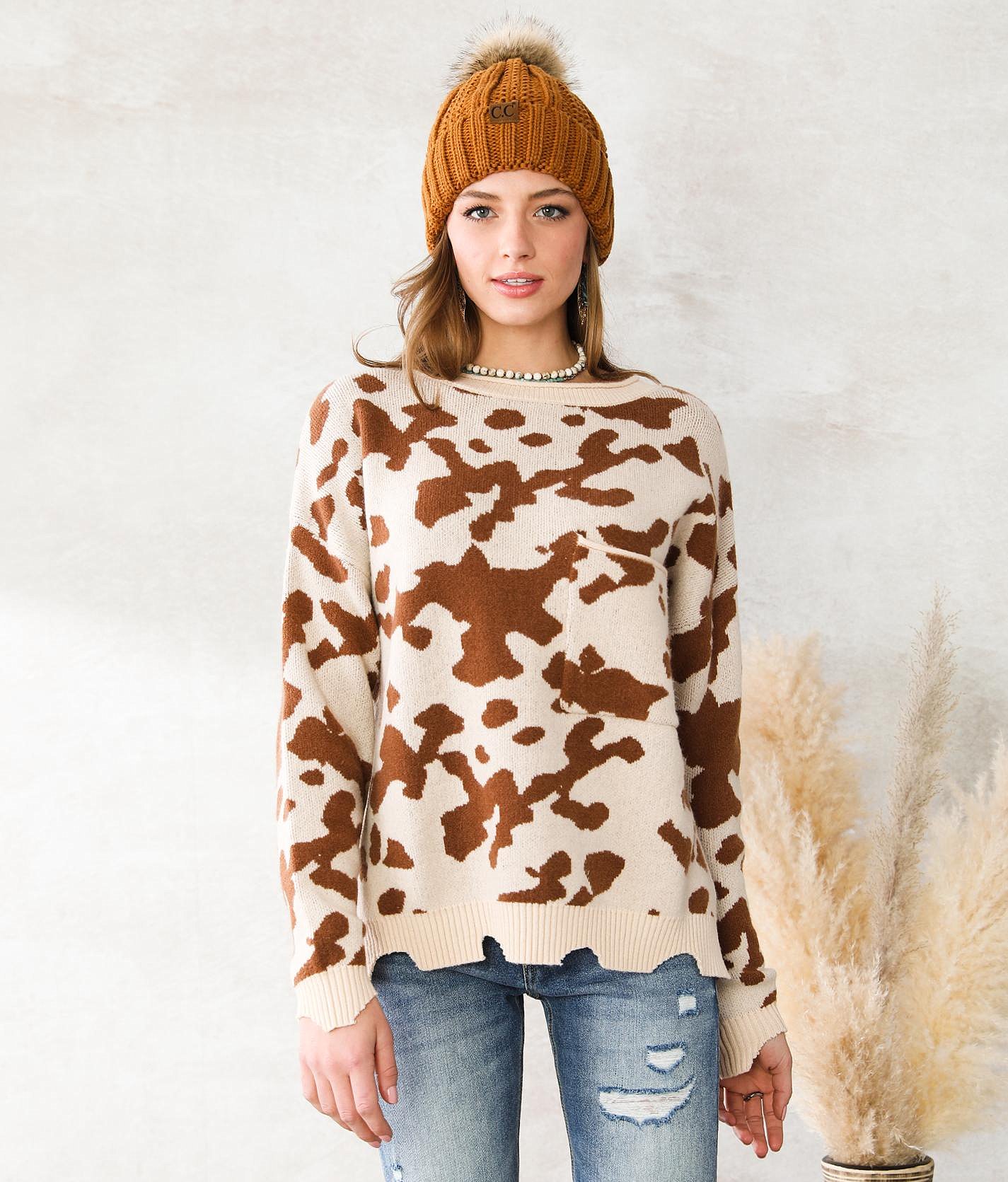 brown cow print cardigan