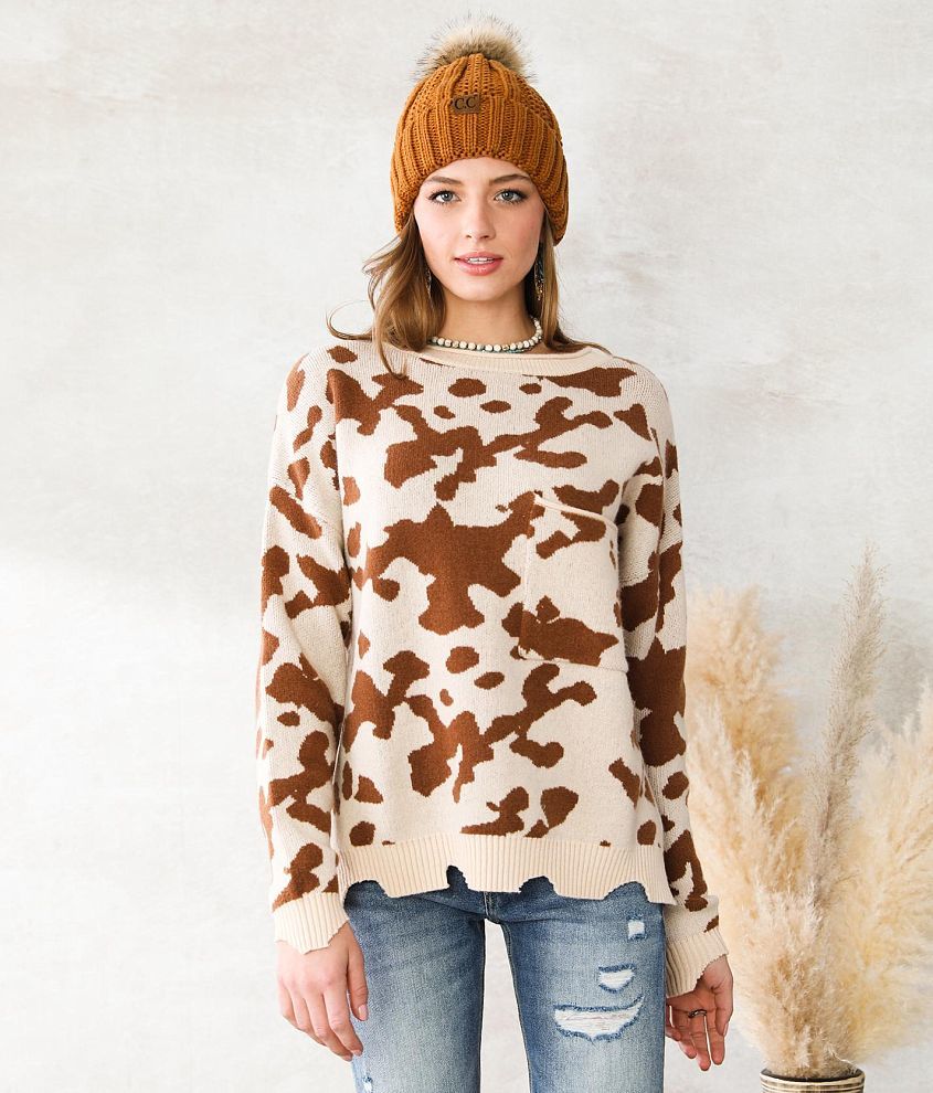 Willow &#38; Root Cow Print Sweater front view
