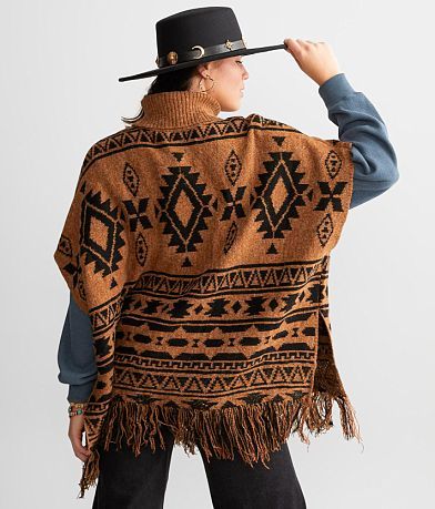 BKE Aztec Print Poncho Sweater back view