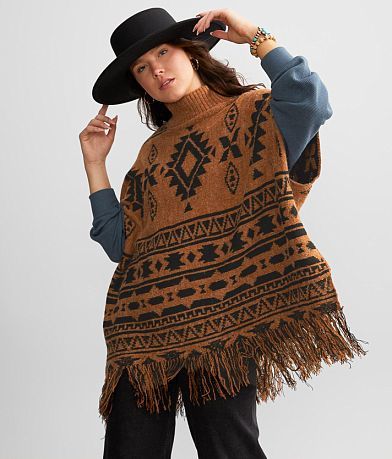 BKE Aztec Print Poncho Sweater full right side view