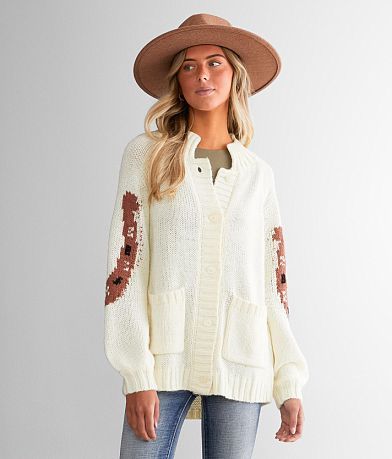 Sterling &amp; Stitch Open Weave Cardigan Sweater full left side view