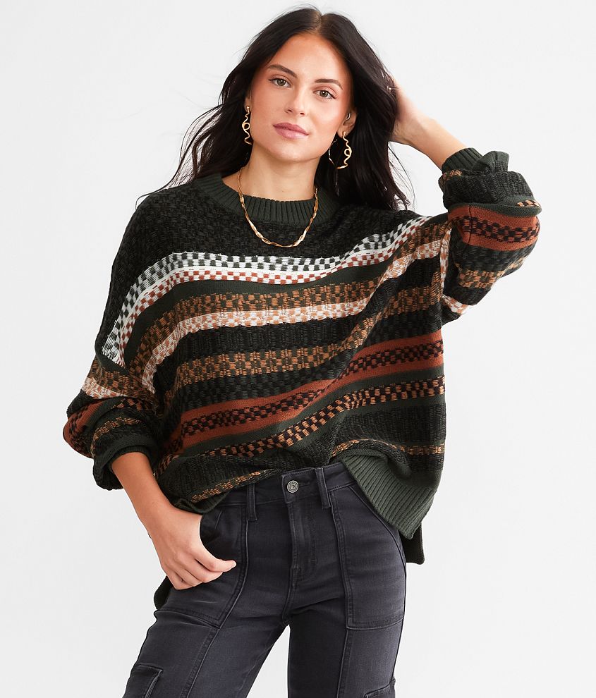 Gilded Intent Patterned Sweater - Women's Sweaters in Olive Black