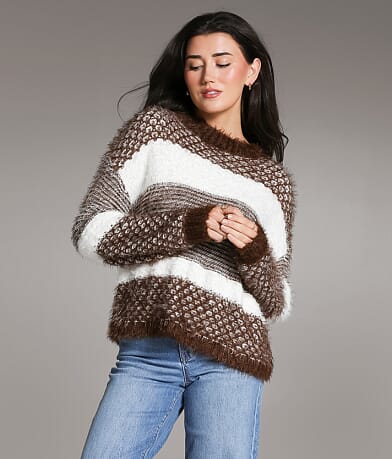 BKE Striped Eyelash Sweater front view