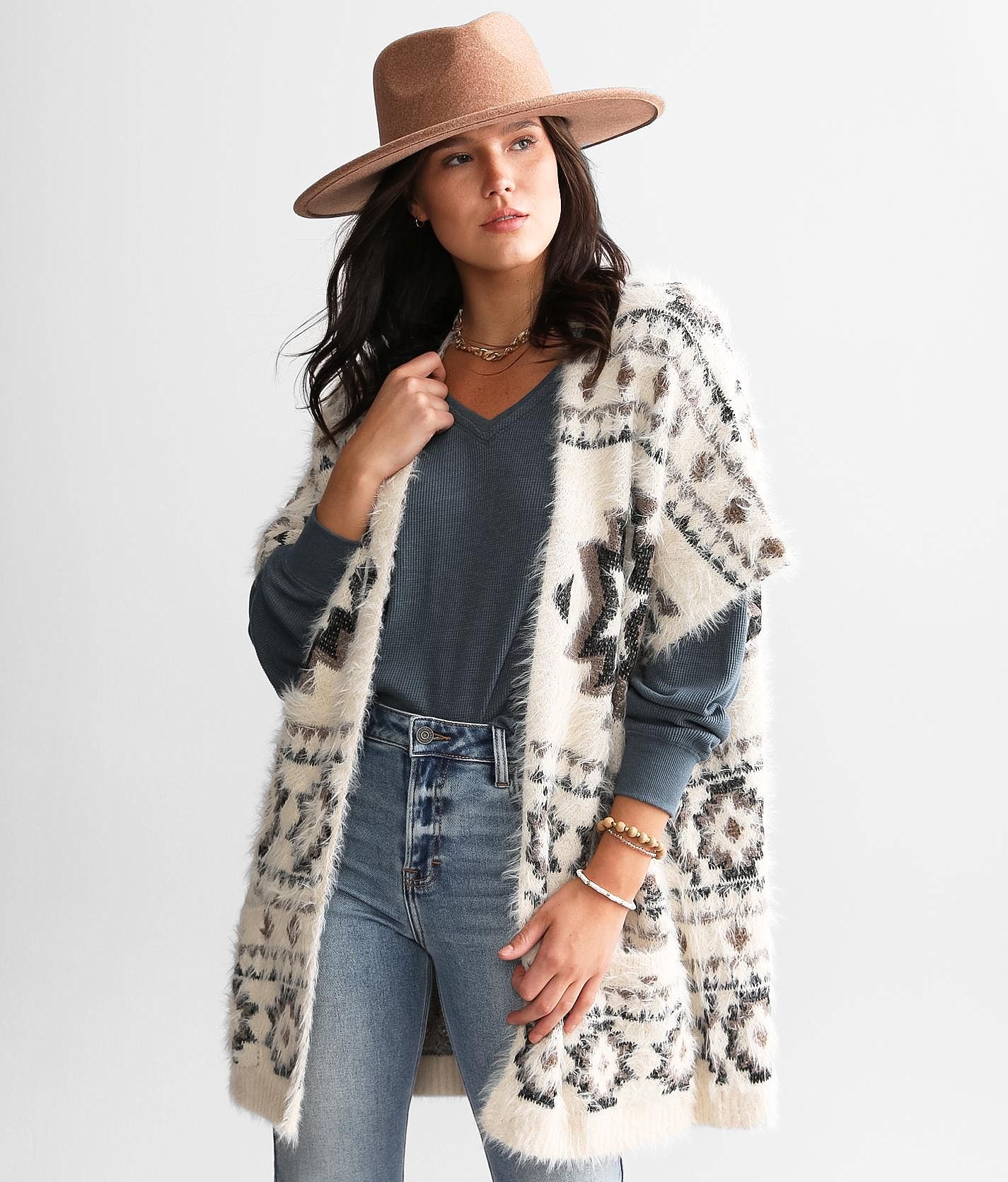 Women's Aztec Print Cardigan in Black