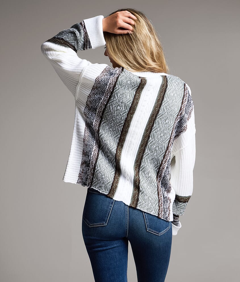Striped Cable Knit Cardigan Sweater - thumbnail 3