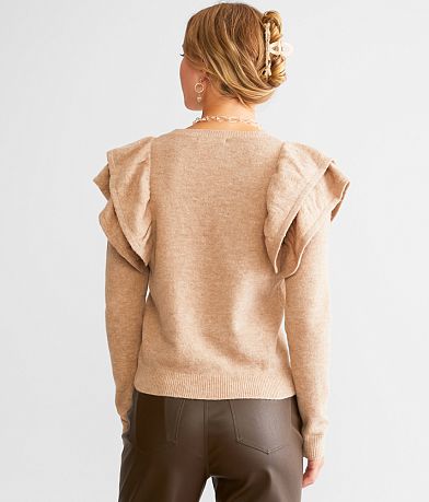 red by BKE Ruffle Sleeve Sweater back view