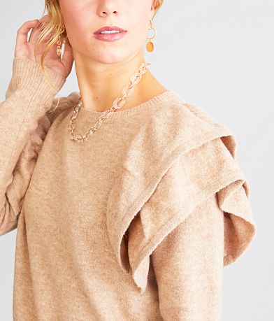 red by BKE Ruffle Sleeve Sweater misc detail 1 view
