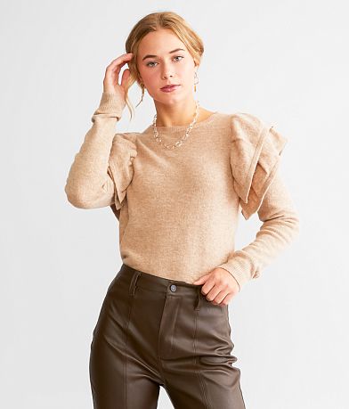 red by BKE Ruffle Sleeve Sweater front view