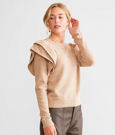 red by BKE Ruffle Sleeve Sweater full left side view