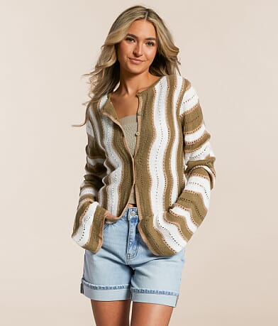 Willow &amp; Root Wave Pointelle Cardigan Sweater full left side view