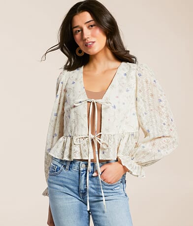 Willow & Root Embroidered Floral Top front view