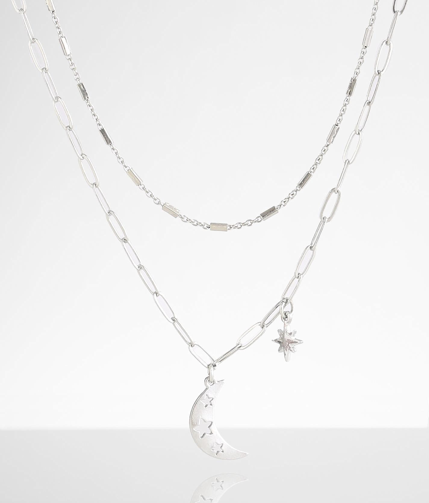 BKE 2 Pack Moon & Star Necklace Set - Women's Jewelry in Silver