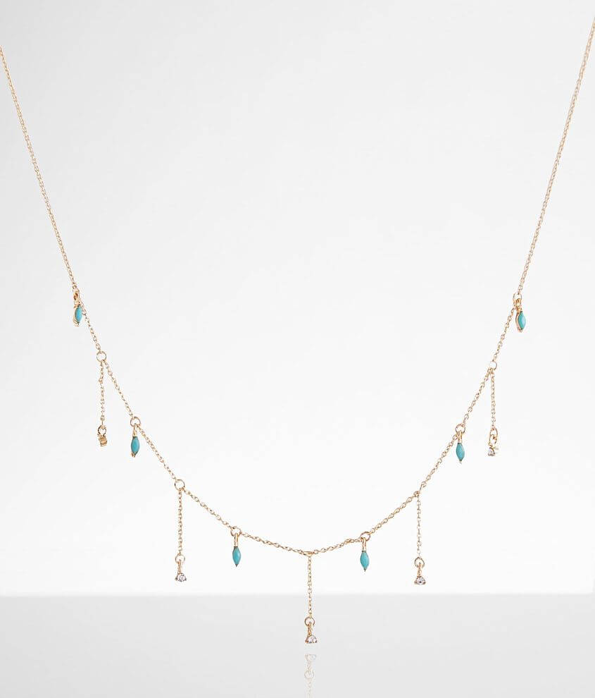 BKE Dainty Turquoise Rhinestone Drop Necklace front view