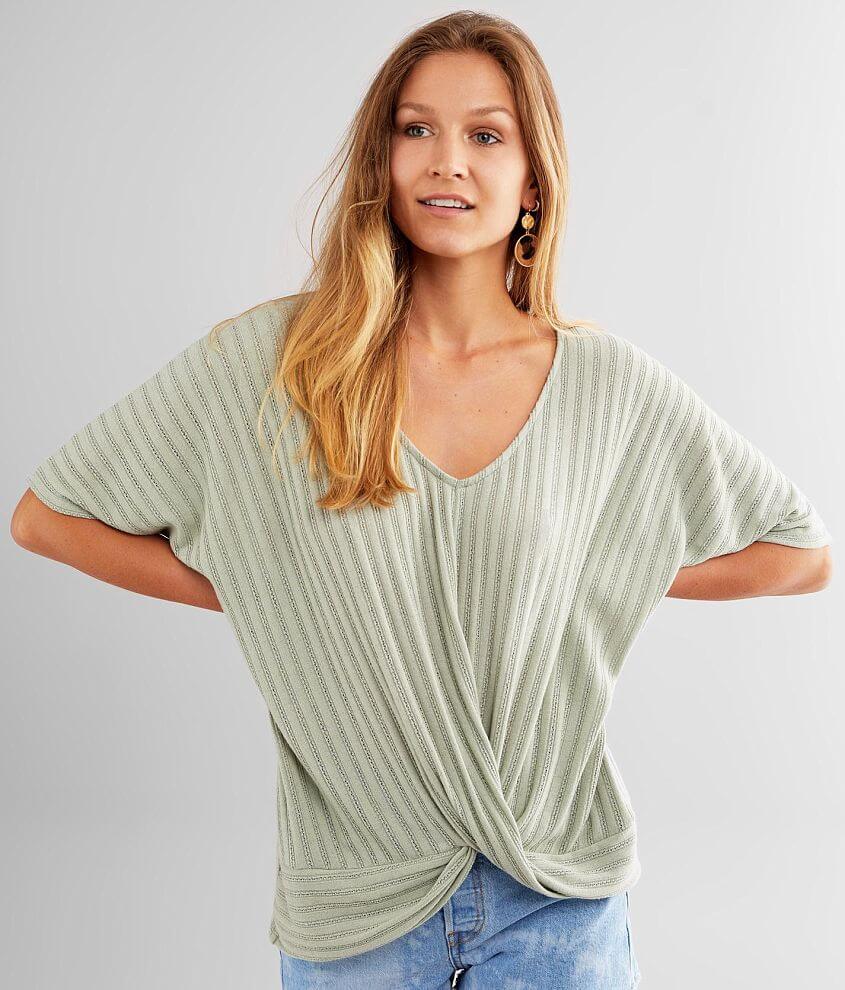 Daytrip Pointelle Knit Ribbed Top front view