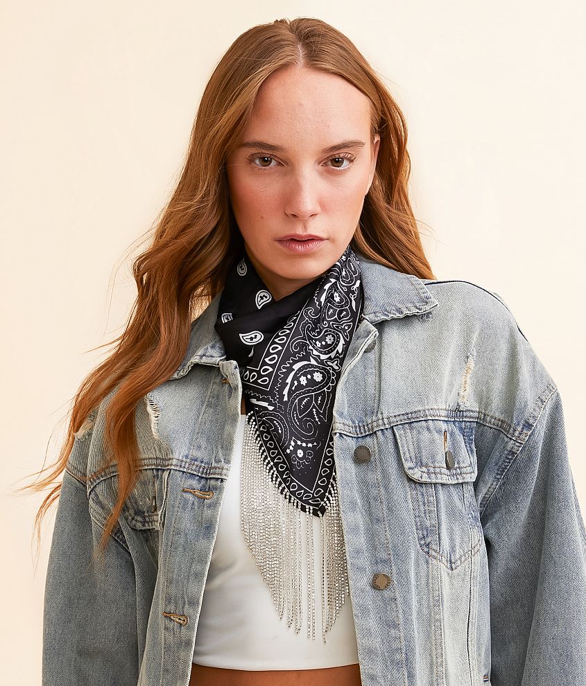 Rhinestone Fringe Bandana Scarf