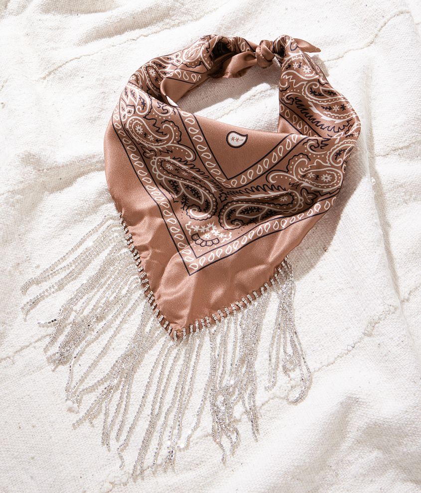 Sterling & Stitch Rhinestone Fringe Bandana Scarf