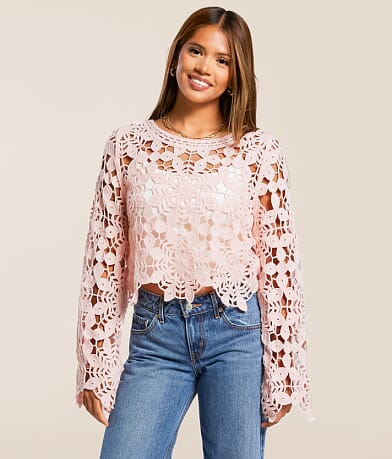 Willow & Root Floral Crochet Sweater front view