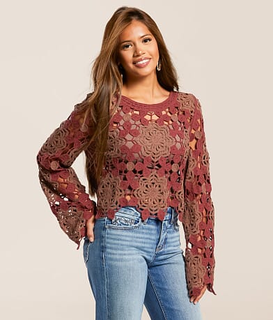 Willow & Root Floral Crochet Sweater front view