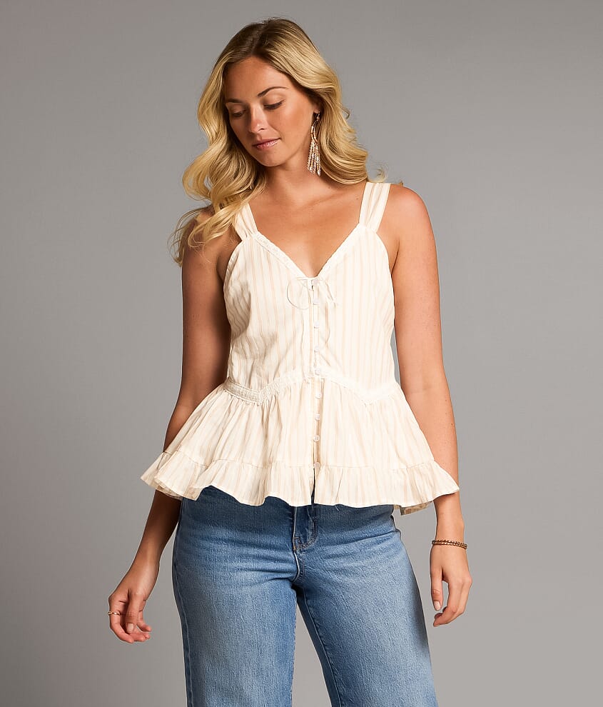 BKE Striped Peplum Tank Top - Women's Tank Tops in Cream | Buckle