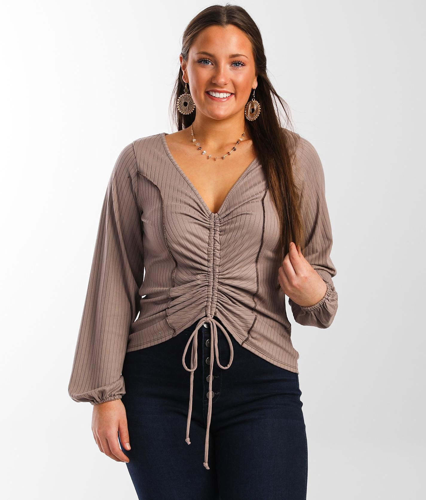 Ribbed Cinch Tie Top Ribbed Cinch Tie Top