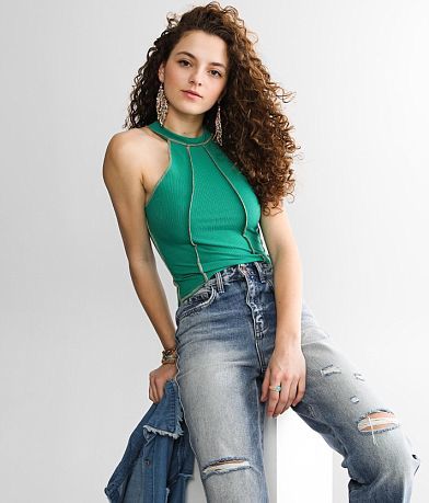 Gilded Intent High Neck Ribbed Tank Top front view
