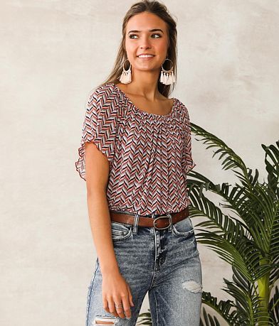 Willow &amp; Root Chevron Mesh Bodysuit full right side view