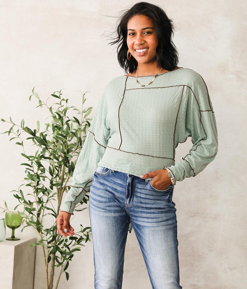 Willow & Root Open Weave Pieced Knit Top - Women's Shirts & Blouses in Light Blue | Buckle