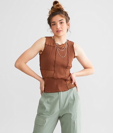 Gilded Intent Patchwork Rib Knit Tank Top front view