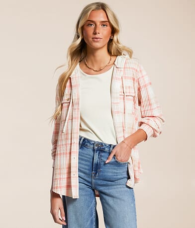 Modish Rebel Hooded Plaid Shirt front view