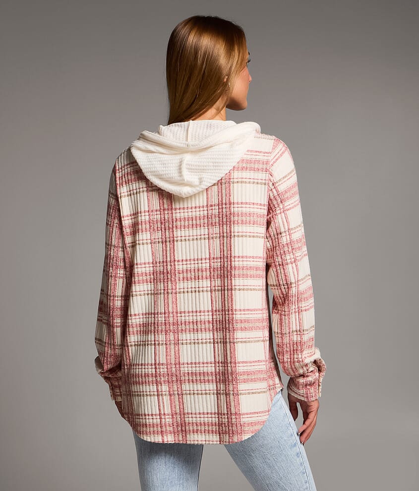 Brushed Plaid Hooded Shirt - thumbnail 3