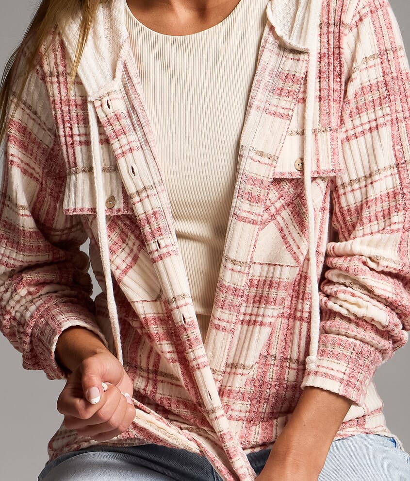 Brushed Plaid Hooded Shirt - thumbnail 4