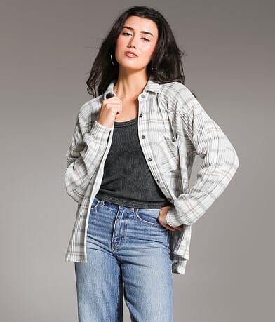 BKE Brushed Plaid Knit Shirt front view