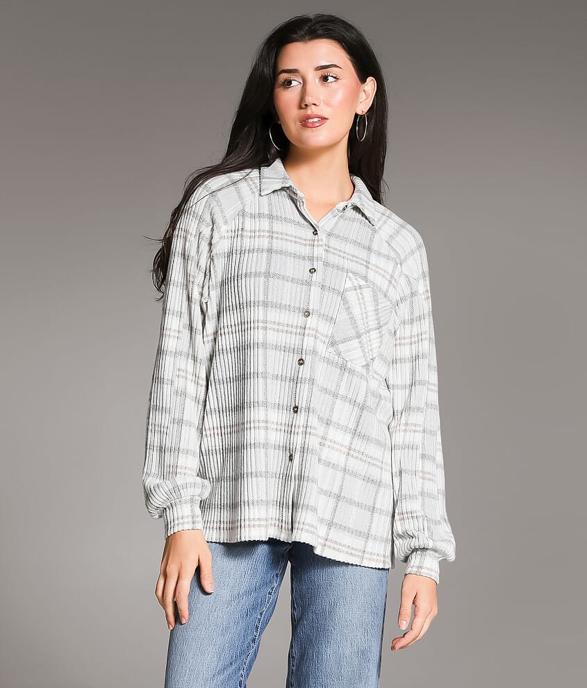 Brushed Plaid Knit Shirt