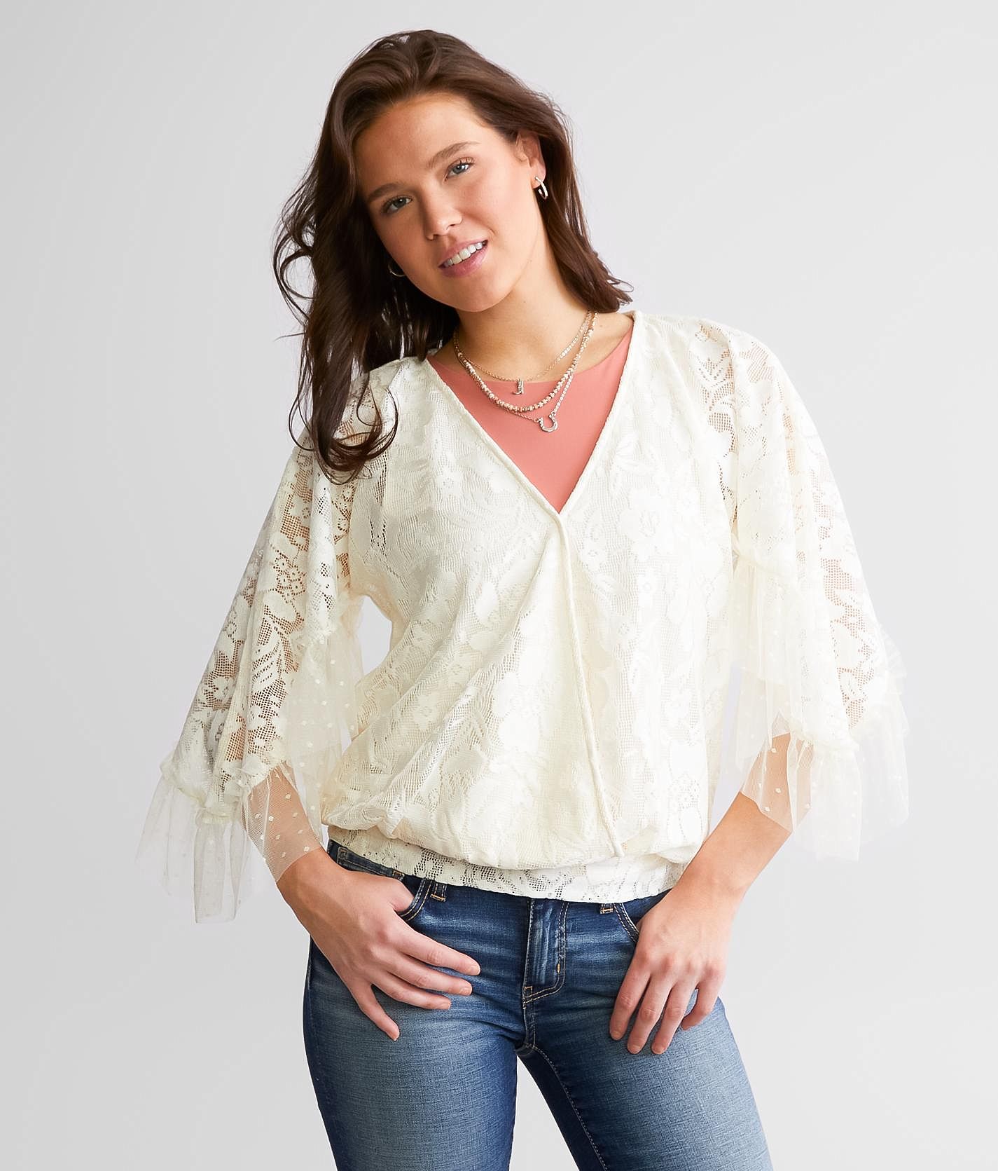 Chemise Femme Sundance En Coton à Manches Longues - Taille M - Broderie Dentelle Fleurie Blanche - Occasion Très Bon état