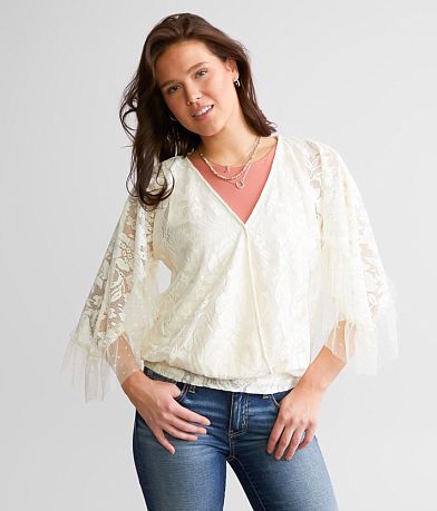 Daytrip Floral Lace Surplice Top front view