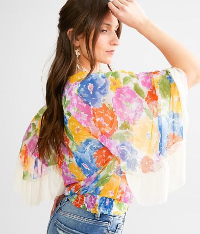Willow &amp; Root Floral Surplice Mesh Top MISC_DETAIL_1