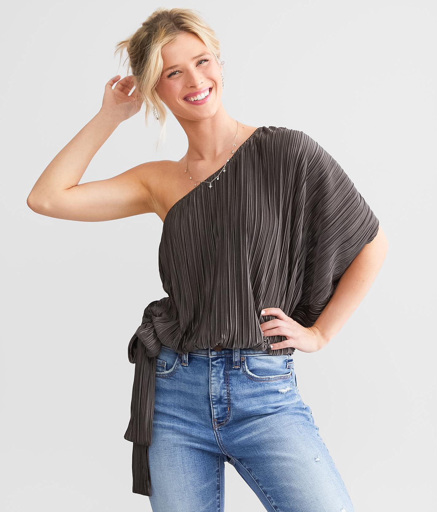 One Shoulder Pleated Top